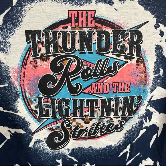 Women’s Garth Brooks Thunder Rolls Bleach Dyed Short Sleeve Tshirt Blue Size XL - Picture 2 of 7